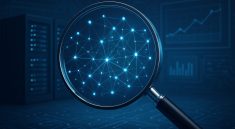 A magnifying glass focusing on a network of interconnected nodes against a dark tech background.